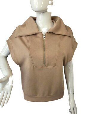 Bailey 44 Sleeveless Big Collar Zip Top Tan Minimalist Chic Size S Beige